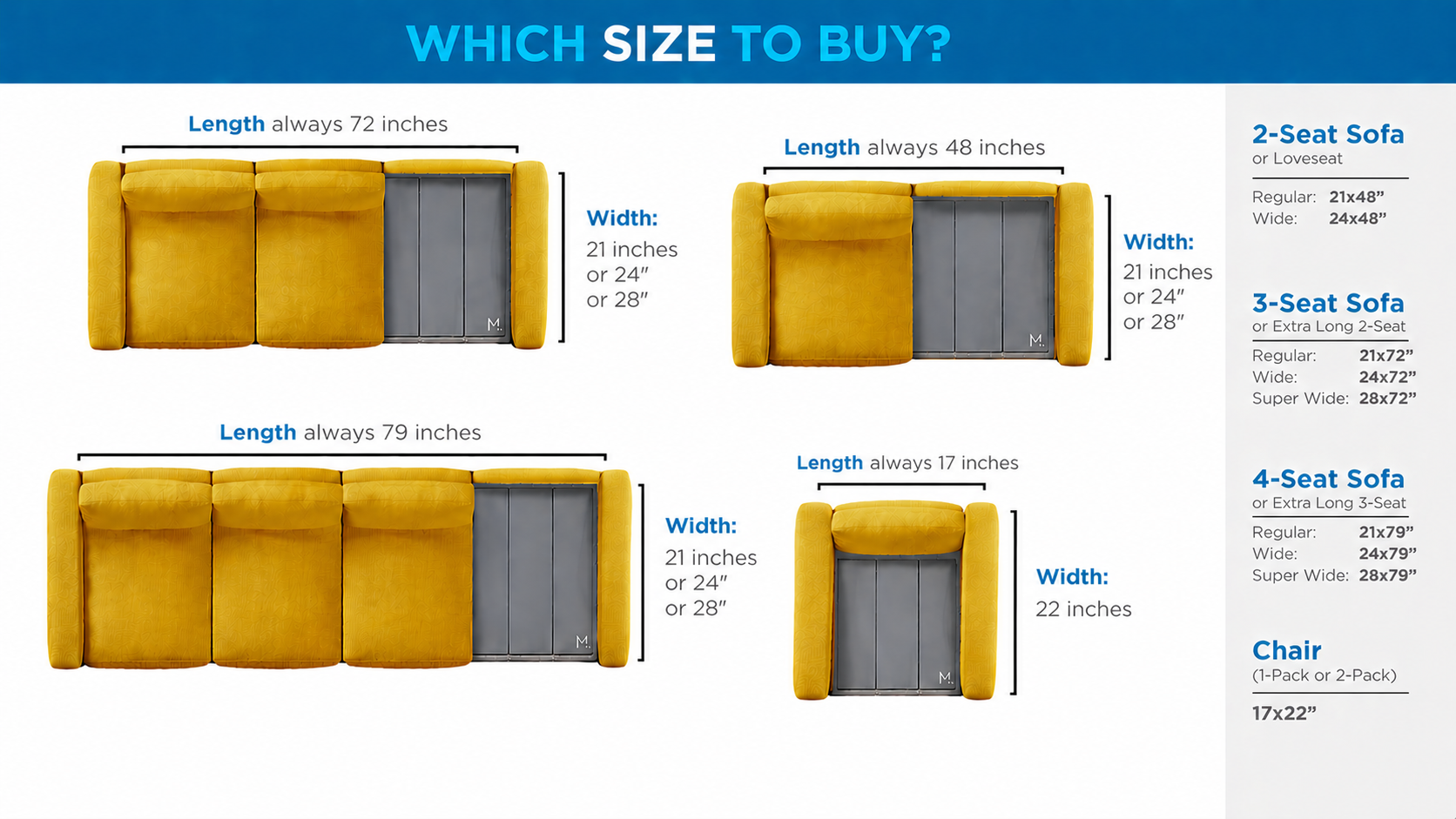 Fits Standard Sofas, Sectionals, and Chairs