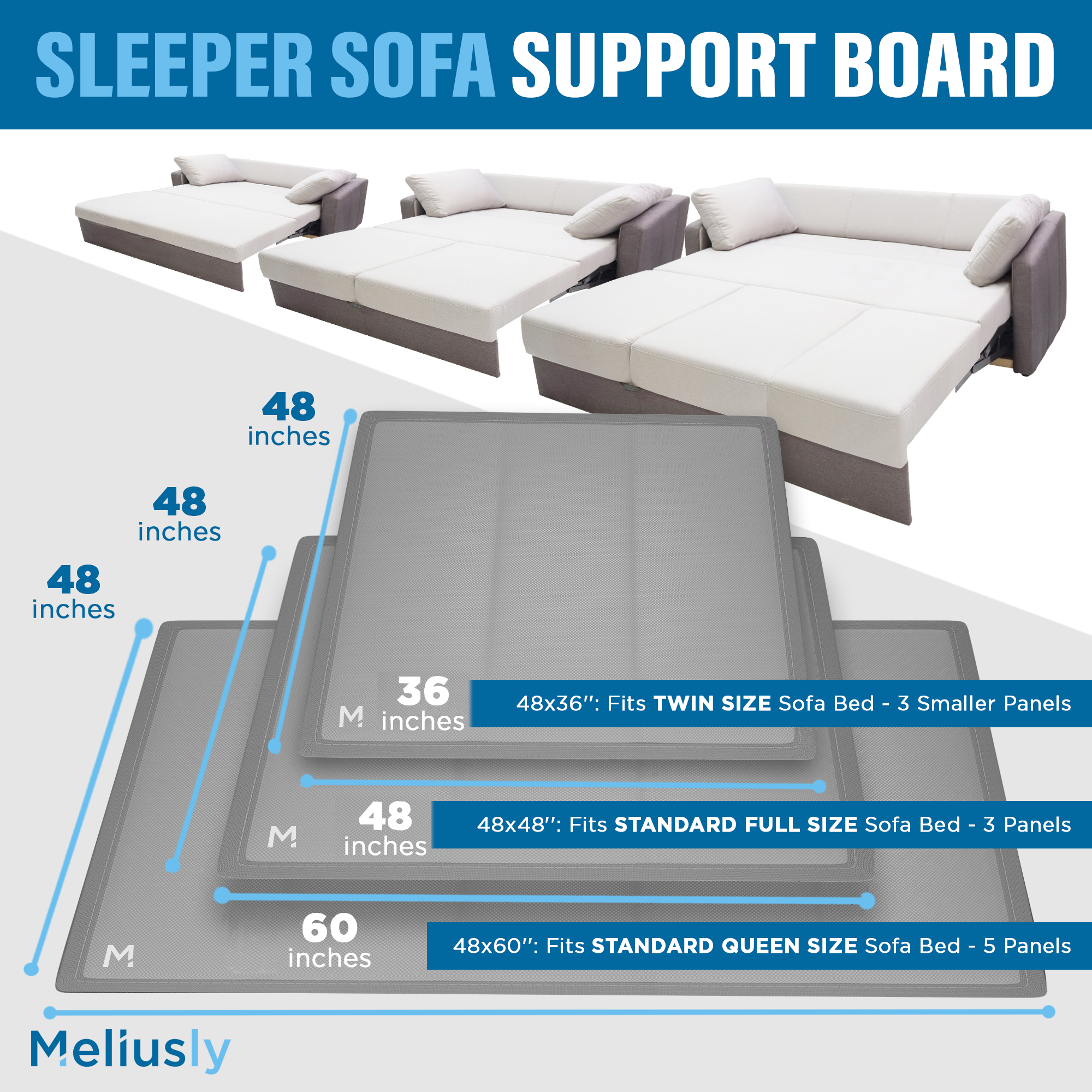 Meliusly® Sofa Cushion Support Board for Sectionals (Heavy Duty 21x72 +  21x48) - L Shaped Couch